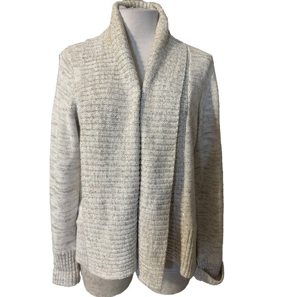 INC Cardigan Sweater Ivory Cream Brown Shimmer XL Extra Large Thick Cotton NEW - Picture 1 of 11